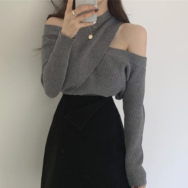 women's sweaters syj 2021 winter spring women sweater knitted cutout off shoulder cross korean style wild warm lady sw0315, White;black
women's sweaters syj 2021 winter spring women sweater knitted cutout off shoulder cross korean style wild warm lady sw0315, White;black