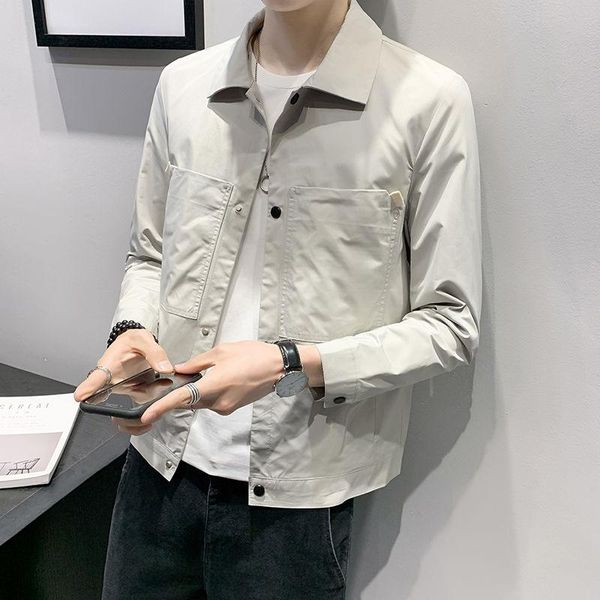men's jackets 2021 spring autumn fashion solid color lapel male pockets slim outerwear men single breasted casual coats o78, Black;brown
men's jackets 2021 spring autumn fashion solid color lapel male pockets slim outerwear men single breasted casual coats o78, Black;brown