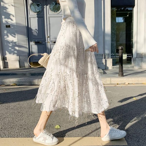 2021 spring autumn winter fashion woman a-line midi tassel tulle sequin loose korean style wild solid casual skirt lx0027, Black
2021 spring autumn winter fashion woman a-line midi tassel tulle sequin loose korean style wild solid casual skirt lx0027, Black