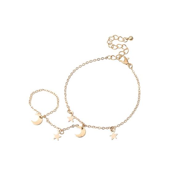 link, chain gold star shiny moon ring bracelet for women wrist jewelry fashion hand back bangles female arm link ornaments, Black
link, chain gold star shiny moon ring bracelet for women wrist jewelry fashion hand back bangles female arm link ornaments, Black