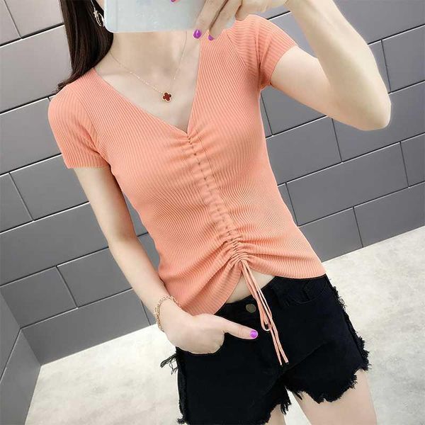 women's t-shirt summer v-neck short sleeve orange knitted flow clothing woman tshirts mujer camisetas, White
women's t-shirt summer v-neck short sleeve orange knitted flow clothing woman tshirts mujer camisetas, White