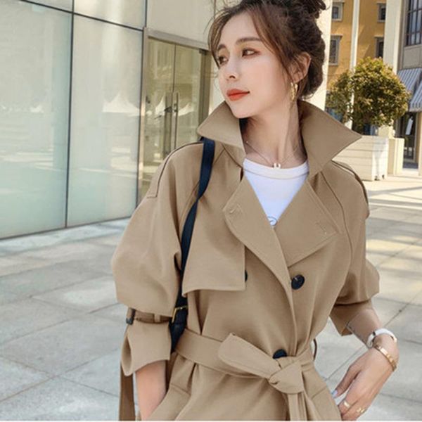 british trench coat female mid-length korean loose spring autumn double-breasted temperament popular thin windbreaker women e264, Tan;black
british trench coat female mid-length korean loose spring autumn double-breasted temperament popular thin windbreaker women e264, Tan;black