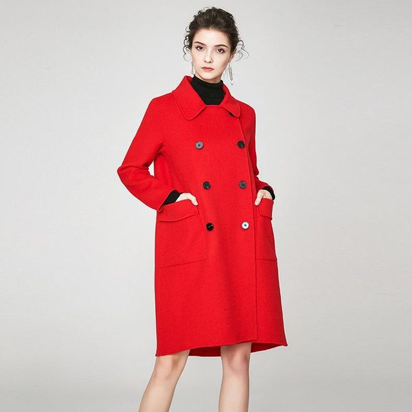women's wool & blends europe women wihter high street fashion loose double breasted cashmere coat sided female casual outwear, Black
women's wool & blends europe women wihter high street fashion loose double breasted cashmere coat sided female casual outwear, Black
