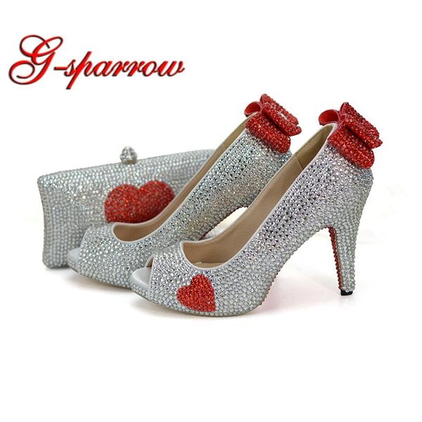 dress shoes customized silver with heart shape red rhinestone wedding peep toe cinderella prom party pumps matching purse, Black
dress shoes customized silver with heart shape red rhinestone wedding peep toe cinderella prom party pumps matching purse, Black