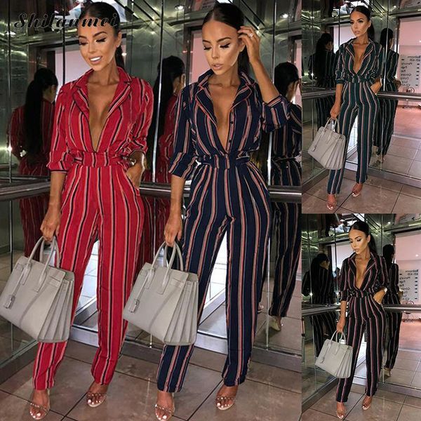 women's jumpsuits & rompers women striped long sleeve deep v romper autumn spring pockets elegant female bodycon party clubwear, Black;white
women's jumpsuits & rompers women striped long sleeve deep v romper autumn spring pockets elegant female bodycon party clubwear, Black;white