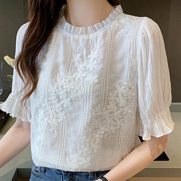 women's blouses & shirts summer short sleeve women blouse flower embroidery lace chiffon shirt blusas mujer de moda 2021 e950, White
women's blouses & shirts summer short sleeve women blouse flower embroidery lace chiffon shirt blusas mujer de moda 2021 e950, White