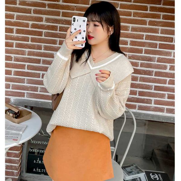 autumn winter women sweater turn down collar contrast long sleeve fashion bottoming shirt knit female casual pullovers loose top, White;black
autumn winter women sweater turn down collar contrast long sleeve fashion bottoming shirt knit female casual pullovers loose top, White;black
