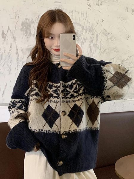 women's knits & tees spring and autumn retro knitted cardigan sweater outer wear korean loose winter women, White
women's knits & tees spring and autumn retro knitted cardigan sweater outer wear korean loose winter women, White