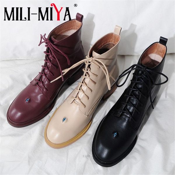 boots mili-miya fashion women genuine leather ankle lace up round toe low heels riding spring ladies black shoes big size
boots mili-miya fashion women genuine leather ankle lace up round toe low heels riding spring ladies black shoes big size