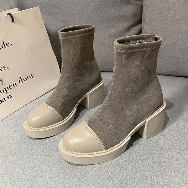 boots black sock women 2021 punk gothic shoes ankle platform autumn winter warm fur white