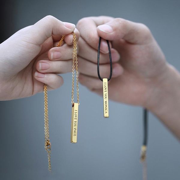 pendant necklaces 2mm lover valentine gift necklace couples stainless steel rolo chain leather rope vertical bar name ldnm32, Silver
pendant necklaces 2mm lover valentine gift necklace couples stainless steel rolo chain leather rope vertical bar name ldnm32, Silver