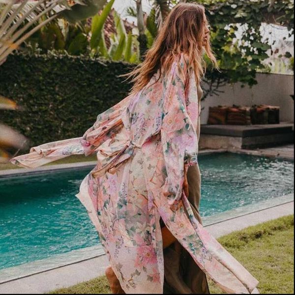 2021 new women bohemian v neck bright flower print long kimono boho shirt ethnic lacing up sashes cardigan loose blouse, White
2021 new women bohemian v neck bright flower print long kimono boho shirt ethnic lacing up sashes cardigan loose blouse, White