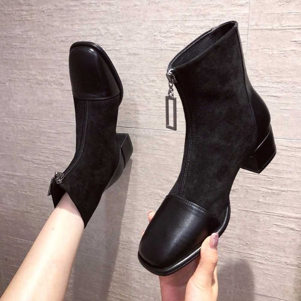 women's shoes style square head women's thick heel leather british short boots small shoes single boot children 366-6 210429, Black
women's shoes style square head women's thick heel leather british short boots small shoes single boot children 366-6 210429, Black