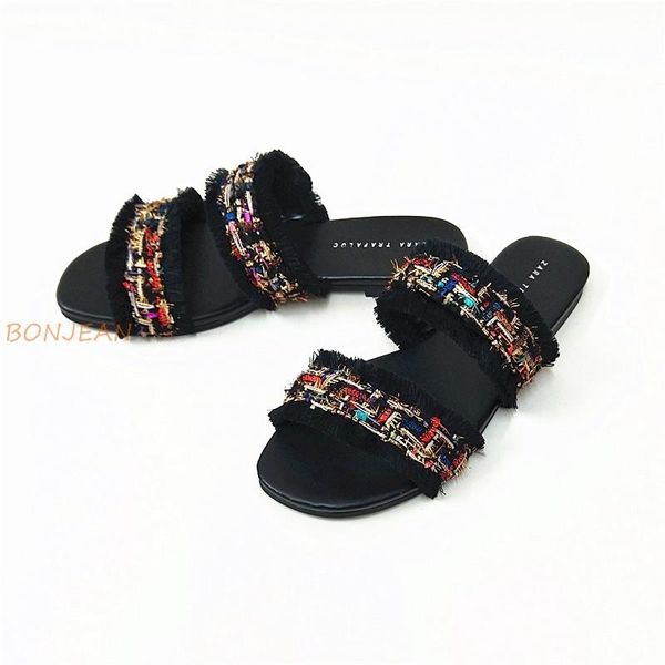 slippers summer women mixed color flats fashion casual outside ladies tassels slides beach, Black
slippers summer women mixed color flats fashion casual outside ladies tassels slides beach, Black