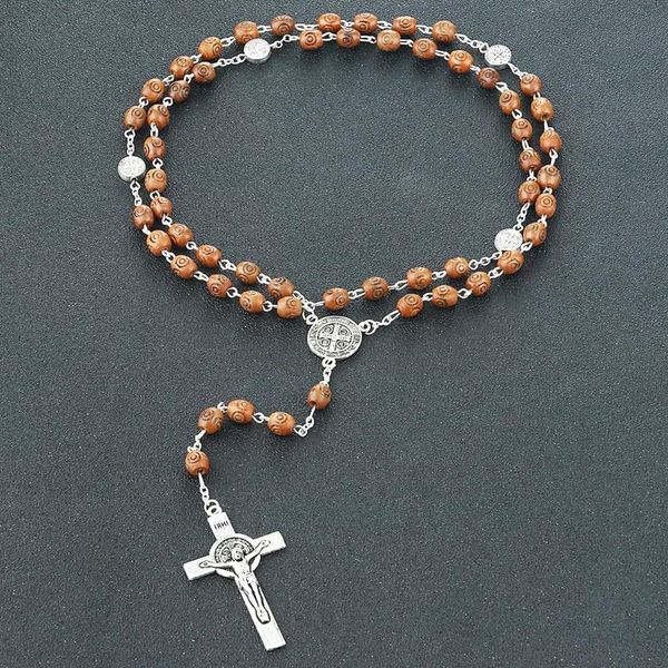 pendant necklaces catholic rosary necklace crucifix jesus cross for men wooden beaded chains religious prayer jewelry collar, Silver
pendant necklaces catholic rosary necklace crucifix jesus cross for men wooden beaded chains religious prayer jewelry collar, Silver
