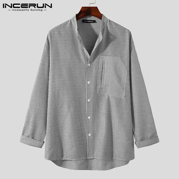 men's casual shirts men shirt striped stand collar 2021 long sleeve streetwear clothing pockets harajuku button leisure camisas incerun, White;black
men's casual shirts men shirt striped stand collar 2021 long sleeve streetwear clothing pockets harajuku button leisure camisas incerun, White;black