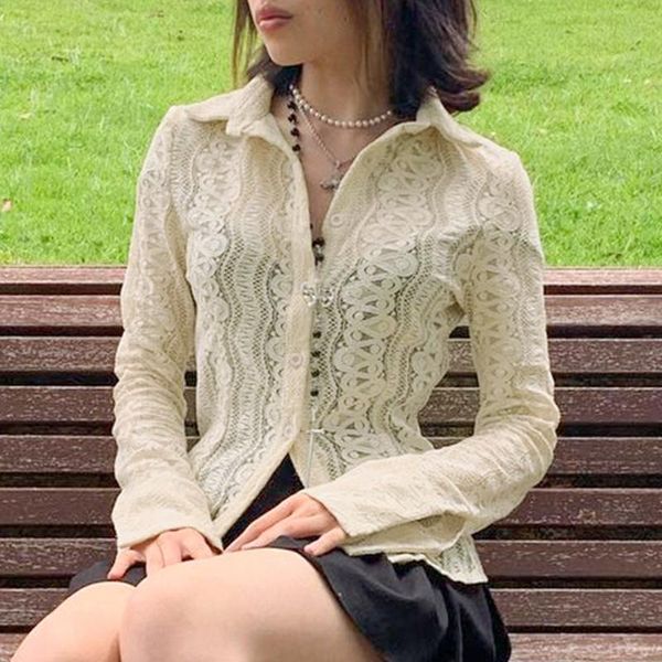 women's t-shirt 2021 women retro korean chic y2k lace crop see through button t shirt cute full sleeve turn down collar elegant tee, White
women's t-shirt 2021 women retro korean chic y2k lace crop see through button t shirt cute full sleeve turn down collar elegant tee, White