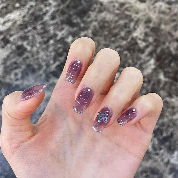 false nails grape purple glitter powder french fake butterfly wearing square temperament press on nail tips, Red;gold
false nails grape purple glitter powder french fake butterfly wearing square temperament press on nail tips, Red;gold