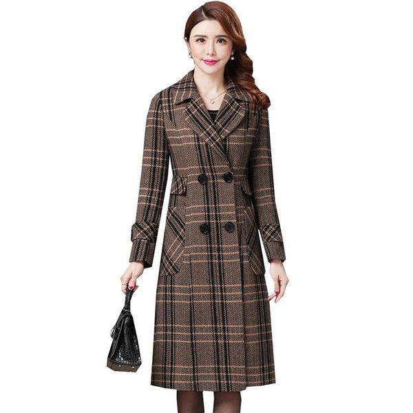 women's wool & blends haute couture women plaid woolen coat 2021 autumn chckered jackets korean fashion clothing temperament long coats, Black
women's wool & blends haute couture women plaid woolen coat 2021 autumn chckered jackets korean fashion clothing temperament long coats, Black