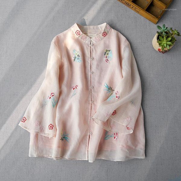 ramie seven point trumpet sleeve exquisite color thread embroidered shirt spring and summer forest women's beautiful blouses & shirts, White
ramie seven point trumpet sleeve exquisite color thread embroidered shirt spring and summer forest women's beautiful blouses & shirts, White
