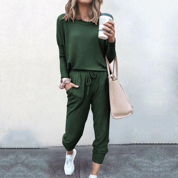 new autumn fashion solid color round neck long-sleeved drawstring pants two-piece casual women, White
new autumn fashion solid color round neck long-sleeved drawstring pants two-piece casual women, White