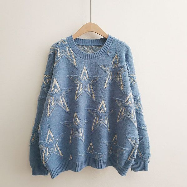 2021 spring and autumn new pullover sweater round neck star pattern pullover loose style oversized sweater cashmere knitwear, White;black
2021 spring and autumn new pullover sweater round neck star pattern pullover loose style oversized sweater cashmere knitwear, White;black