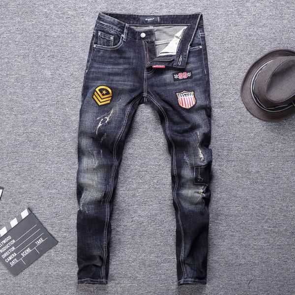 men's jeans italian style fashion patches ripped men vintage designer denim pants streetwear hip hop homme 2mjs 6k3s, Blue
men's jeans italian style fashion patches ripped men vintage designer denim pants streetwear hip hop homme 2mjs 6k3s, Blue