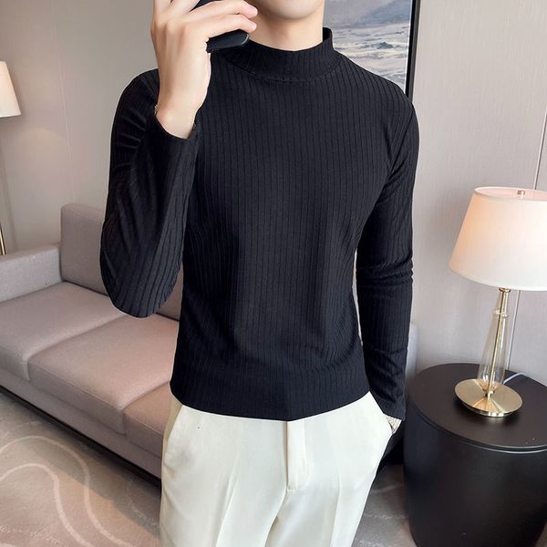 men's sweaters long sleeved t-shirt, british knitted sweater, medium and high neck club suit., White;black
men's sweaters long sleeved t-shirt, british knitted sweater, medium and high neck club suit., White;black