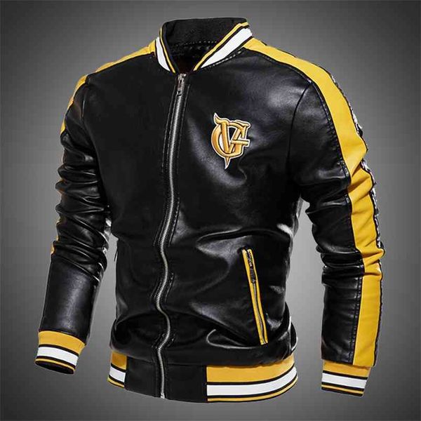 men jacket casual letter embroidery leather streetwear fashion patchwork bomber autumn coat 210811, Black;brown
men jacket casual letter embroidery leather streetwear fashion patchwork bomber autumn coat 210811, Black;brown