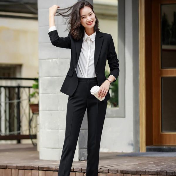 women's two piece pants autumn and spring suit suits two-piece elegant office jacket overalls slim business wear female, White
women's two piece pants autumn and spring suit suits two-piece elegant office jacket overalls slim business wear female, White