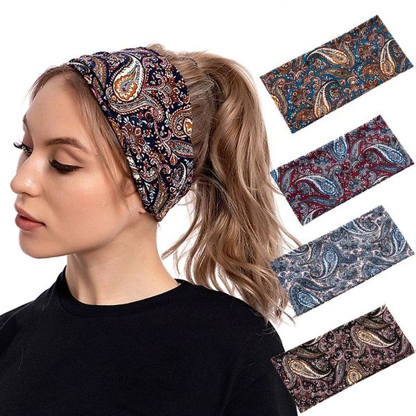 fashion cashew flower wide-brim headband printed retro women's sports hair bands summer headwear accessories, Silver 
fashion cashew flower wide-brim headband printed retro women's sports hair bands summer headwear accessories, Silver