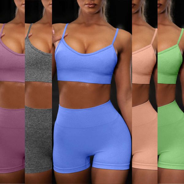 2020 new sling seamless yoga suit two-piece sports high waist shorts set, Gray
2020 new sling seamless yoga suit two-piece sports high waist shorts set, Gray
