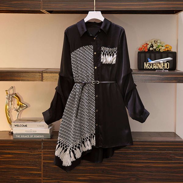early autumn 2020 new fat sister large women's wear age reducing and thin belly covering shirt french stitching dress, Black;gray
early autumn 2020 new fat sister large women's wear age reducing and thin belly covering shirt french stitching dress, Black;gray