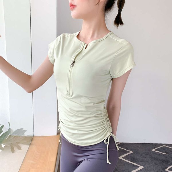 zipper summer new women's drawstring sports half short sleeve tight quick dry t-shirt running fitness elastic yoga suit, Black;white
zipper summer new women's drawstring sports half short sleeve tight quick dry t-shirt running fitness elastic yoga suit, Black;white