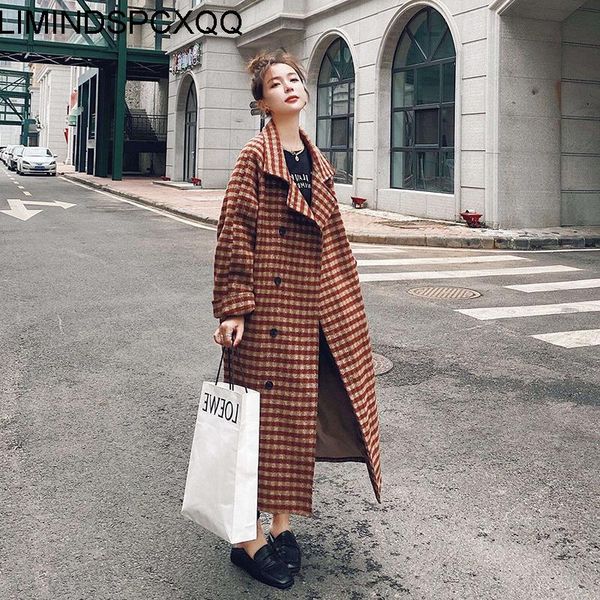 women's wool & blends the autumn winter plaid woolen coat loose double breasted medium-length outwear classic jacket casaco feminino, Black
women's wool & blends the autumn winter plaid woolen coat loose double breasted medium-length outwear classic jacket casaco feminino, Black