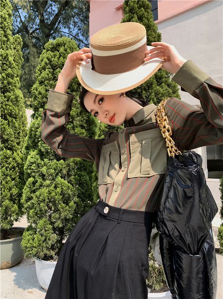 2021 new england style striped long sleeve button up shirt women pocket patchwork army green collar blouse winter clothes 1sj1, White
2021 new england style striped long sleeve button up shirt women pocket patchwork army green collar blouse winter clothes 1sj1, White