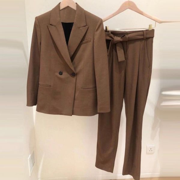 women's two piece pants women blazer or trousers double breasted long sleeve loose simple coat drawstring high waist office lady set, White
women's two piece pants women blazer or trousers double breasted long sleeve loose simple coat drawstring high waist office lady set, White