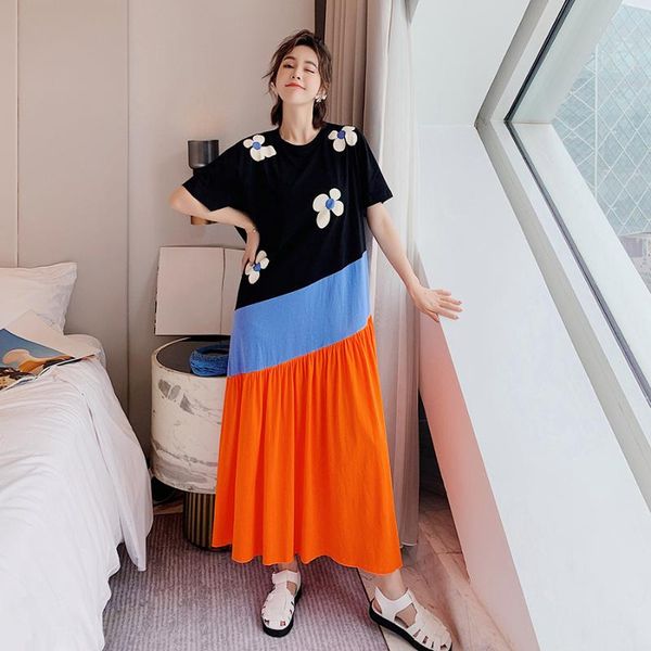 maternity dresses summer long loose color matching patchwork holiday dress short sleeve o-neck pregnant women knitted cotton, White
maternity dresses summer long loose color matching patchwork holiday dress short sleeve o-neck pregnant women knitted cotton, White
