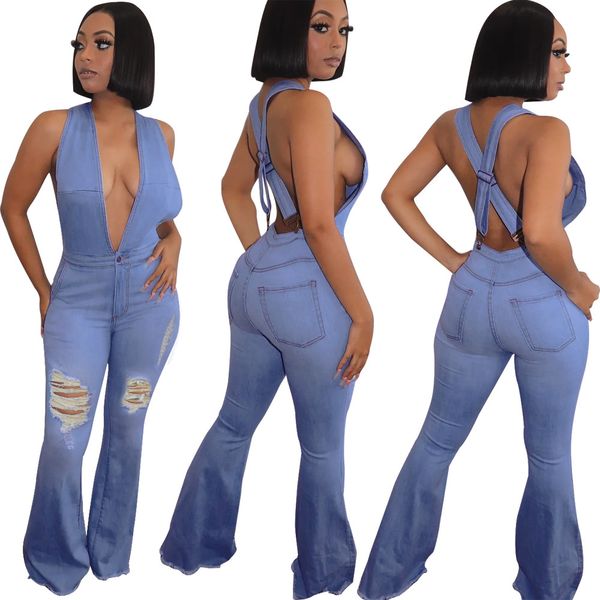 2021 new women jumpsuits deep v-neck high waist jeans open back elastic ripped jumpsuit flared pants wholesale dropshpping g8fh, Black
2021 new women jumpsuits deep v-neck high waist jeans open back elastic ripped jumpsuit flared pants wholesale dropshpping g8fh, Black
