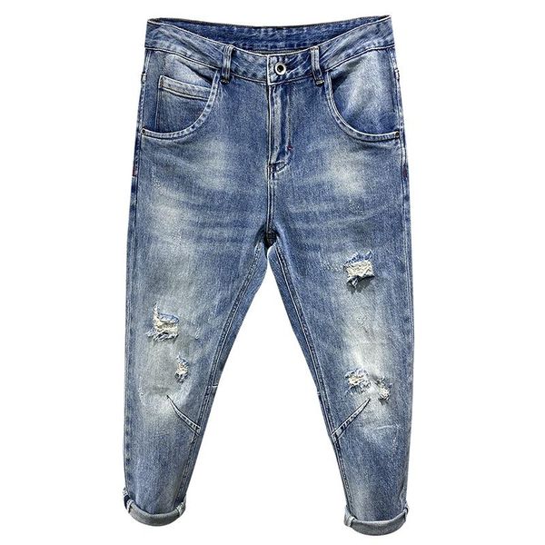 men's jeans ripped men light blue stretch harem pants cropped trousers ankle-length distressed frayed hip hop clothes
men's jeans ripped men light blue stretch harem pants cropped trousers ankle-length distressed frayed hip hop clothes