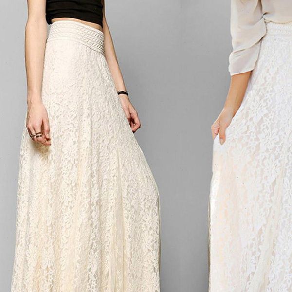 women lace maxi skirt elastic waist skirt double layer pleated long white skirt mujer moda w30, Black
women lace maxi skirt elastic waist skirt double layer pleated long white skirt mujer moda w30, Black