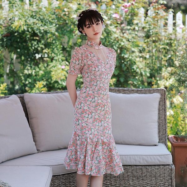 ethnic clothing 2021 chinese cheongsam summer women floral printing puff sleeve fishtail design skirt pink sweet girls improved version qipa, Red
ethnic clothing 2021 chinese cheongsam summer women floral printing puff sleeve fishtail design skirt pink sweet girls improved version qipa, Red