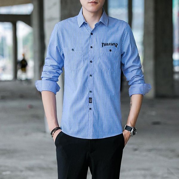 men's casual shirts business striped long sleeve pocket shirt classic embroidery design office work clothes high-quality clothing, White;black
men's casual shirts business striped long sleeve pocket shirt classic embroidery design office work clothes high-quality clothing, White;black