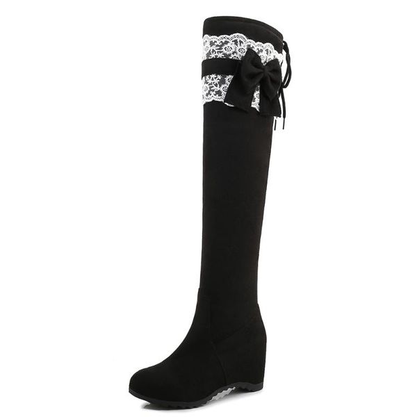 boots wedge detachable bowknot thick-elastic stretch bootsinner heightened applique frosted cloth to over the knee, Black
boots wedge detachable bowknot thick-elastic stretch bootsinner heightened applique frosted cloth to over the knee, Black