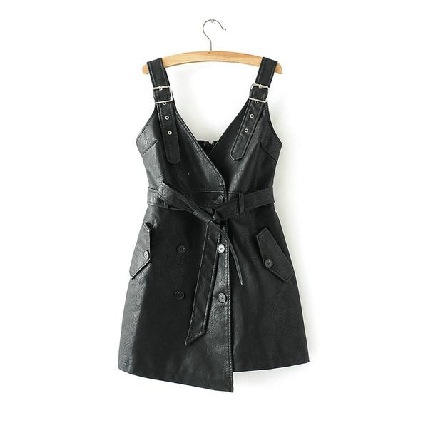 2021 new pu faux irregular leather dress bow belt v neck black mini strap dresses high waist pockets buttons elegant vestidos mujer snl, Black;gray
2021 new pu faux irregular leather dress bow belt v neck black mini strap dresses high waist pockets buttons elegant vestidos mujer snl, Black;gray