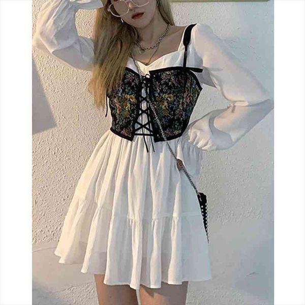long sleeve 2 piece dress set women korean fashion vintage floral vest elegant y2k mini dress autumn casual kawaii, Black;gray
long sleeve 2 piece dress set women korean fashion vintage floral vest elegant y2k mini dress autumn casual kawaii, Black;gray