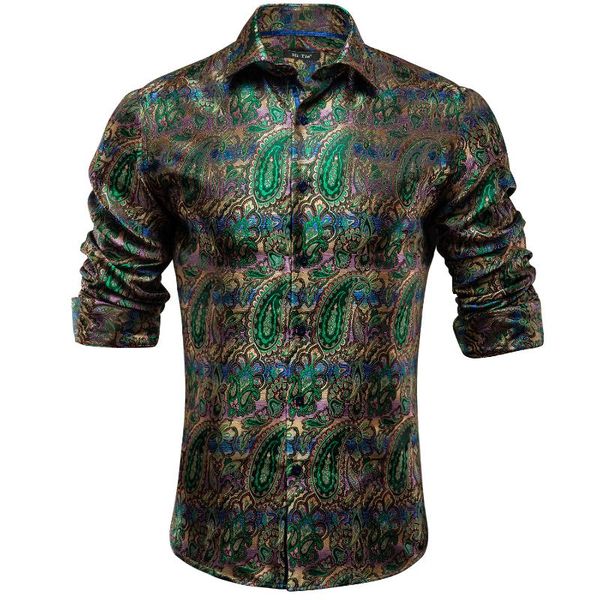 men's casual shirts hi-tie green purple paisley mens shirt luxury silk for men wedding dress fashion slim fit long sleeve drop, White;black