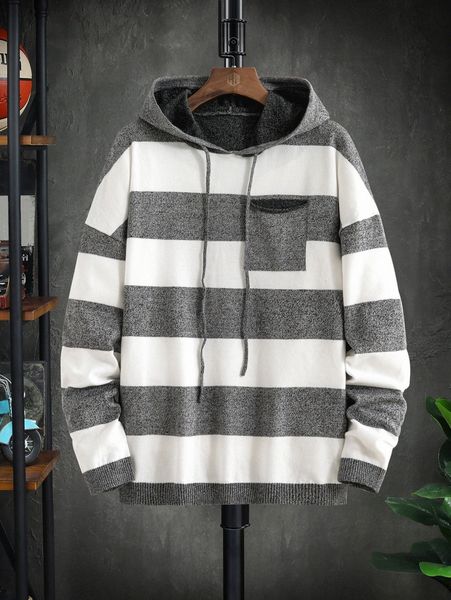men color block patched pocket drawstring hooded drop shoulder sweater w3ka#, White;black
men color block patched pocket drawstring hooded drop shoulder sweater w3ka#, White;black