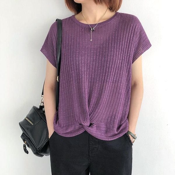 women's t-shirt simple silk linen knit sweater women short sleeve 2021 summer loose round neck thin casual wild korean tees zh993, White
women's t-shirt simple silk linen knit sweater women short sleeve 2021 summer loose round neck thin casual wild korean tees zh993, White