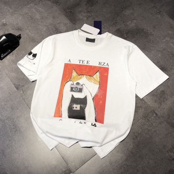 21 spring and summer new fashion illustration simple cute cuffs cat embroidery casual couple short sleeves, White
21 spring and summer new fashion illustration simple cute cuffs cat embroidery casual couple short sleeves, White